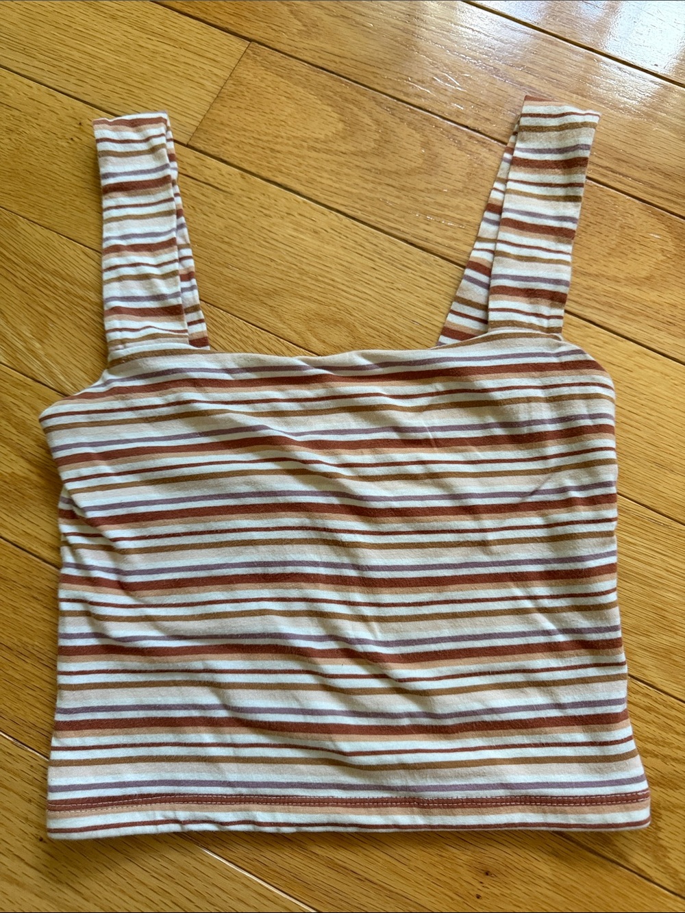 Aeropostale Striped Square-Neck Crop Top in Cream, Brown and White